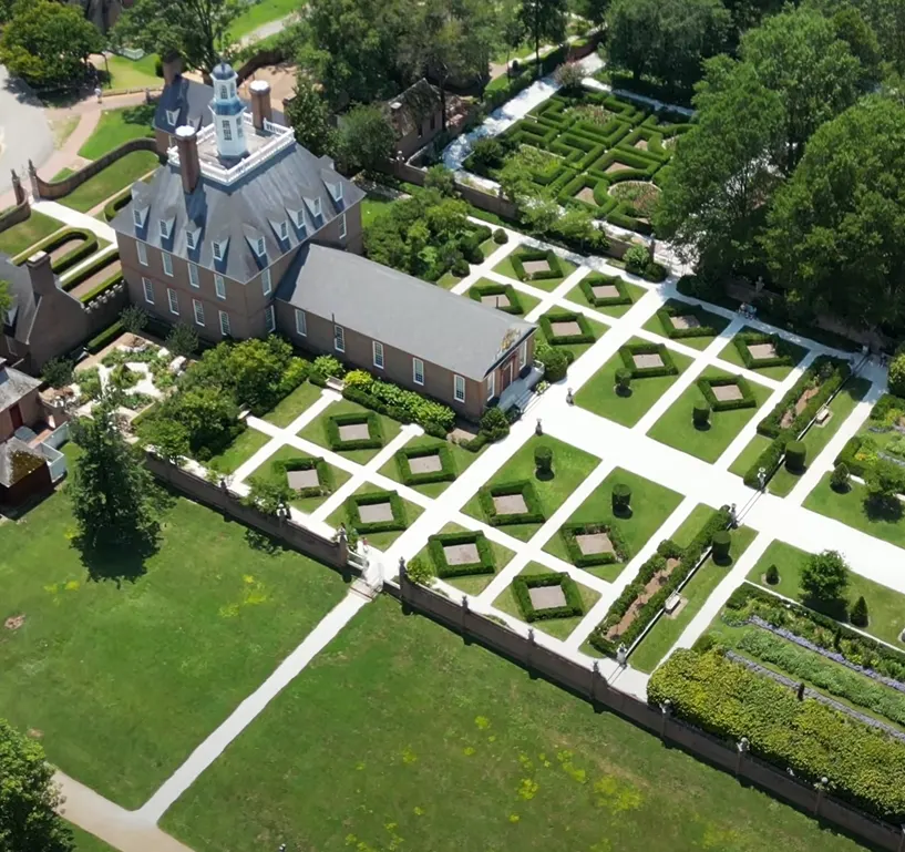 an aerial view on part of Historic City in Williamsburg, VA